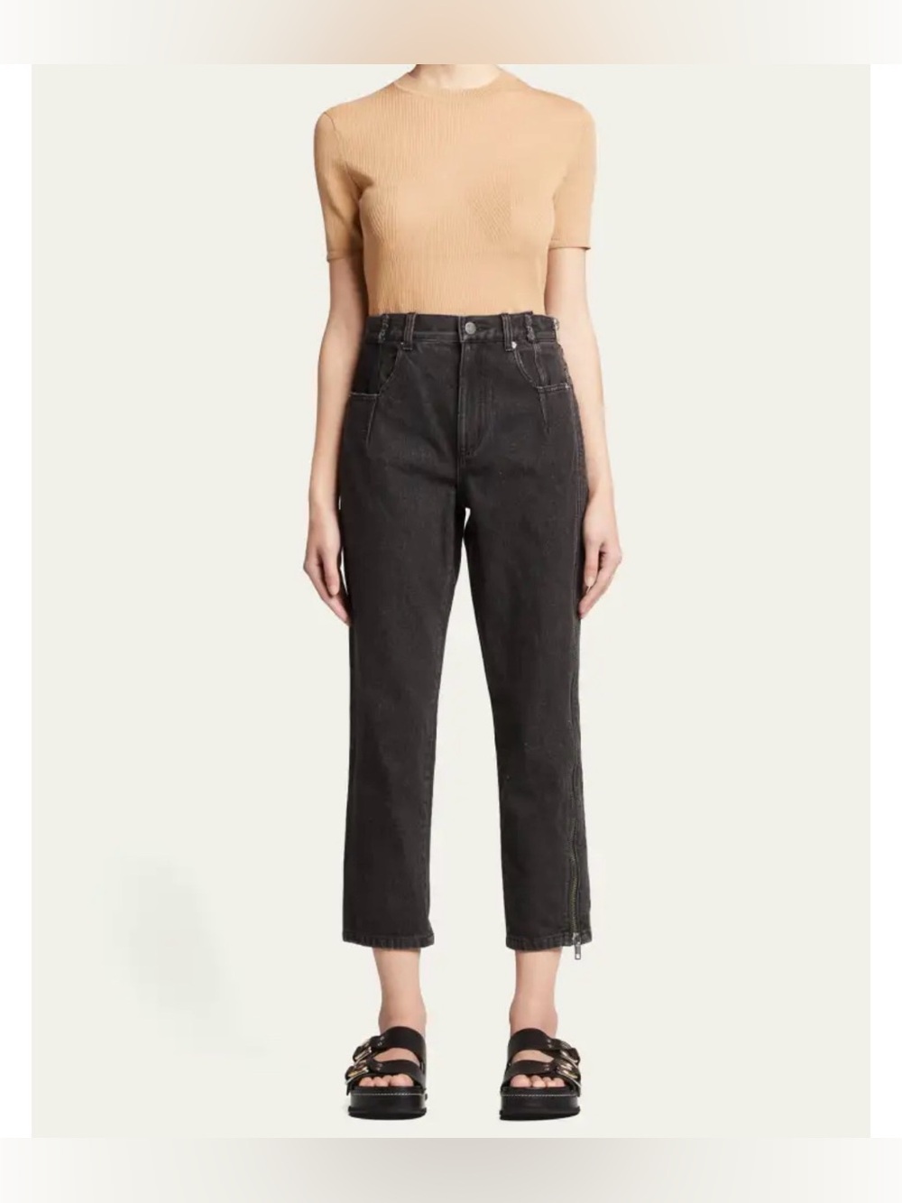 3.1 Phillip Lim Straight Leg Cropped Jeans with Side Zipper Detail